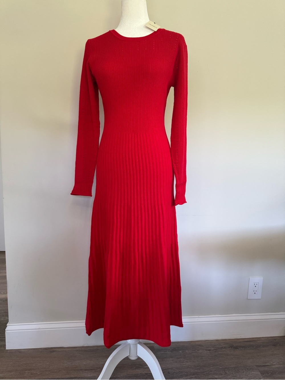 Avara Red Ribbed Pointelle Knit Dress Size M NWT